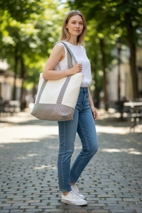 Lady Bohemian Canvas Tote <b>Bag</b> with Zipper <b>Large</b> Capacity <b>Beach</b> Ready Shoulder Strap Cotton Lining for Travel & Daily Use - Product Image 2