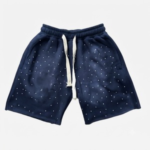 Shorts de sport décontractés en coton à pois bleu marine pour hommes, taille élastique avec cordon de serrage, coupe ample, respirants, pour la gym et le streetwear estival - Product Image 1