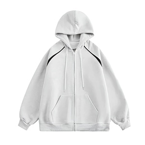 Sweat-shirt à capuche zippé blanc pour homme, en polaire oversize, couleur unie, décontracté, pour l'automne, manches classiques, avec poches - Product Image 1