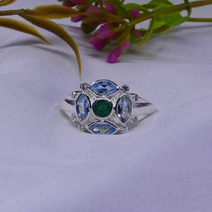 Wedding Wear 925 Sterling <b>Silver</b> Gold Plated Jewelry <b>Emerald</b> Blue Topaz White Topaz Gemstone Women Wear <b>Ring</b> - Product Image 3