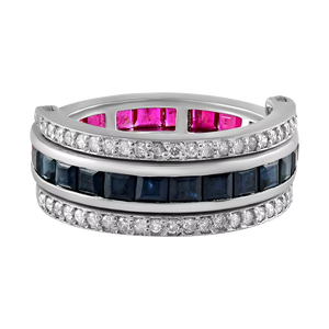 แหวนเพชรและทับทิมไพลินสีน้ำเงินในตัวเรือนเงินแท้ 92.5 รุ่น KLSR-10282 - Product Image 1