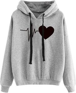 Nueva sudadera con capucha ecológica de moda con estampado de latido de corazón, informal, holgada, para otoño/invierno, venta al por mayor - Product Image 5