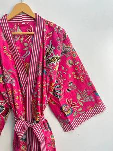 Kimono 100% coton, kimono kaftan, imprimé floral, vêtements de festival, robes pour femmes, peignoir, imprimé bloc, robe de demoiselle d'honneur - Product Image 6