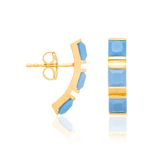 Geometric <b>Stud</b> <b>Earrings</b> Solid Gold Plated <b>Blue</b> Resin Inlay Women's Fashion Jewelry Alloy Trendy Design - Product Image 2