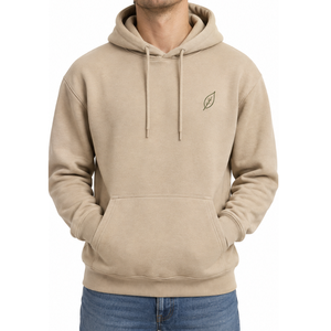 Sweat à capuche beige pour homme, très demandé, avec logo brodé feuille, poche kangourou, style décontracté - Product Image 1