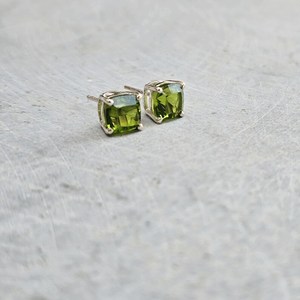 Handmade Cushion Peridot <b>Stud</b> <b>Earrings</b> 925 Sterling <b>Silver</b> Natural Gemstone Jewelry Elegant Gift For Women - Product Image 4