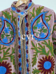 Manteau en velours brodé à la main, col mandarin, motif floral, vêtement d'extérieur d'automne, manches longues, style bohème, grande taille pour femmes - Product Image 4