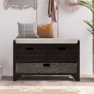 Fully Assembled Shoe <b>Storage</b> Bench with Removable Cushion and 2 Drawers Includes Removable <b>Basket</b> - Product Image 2