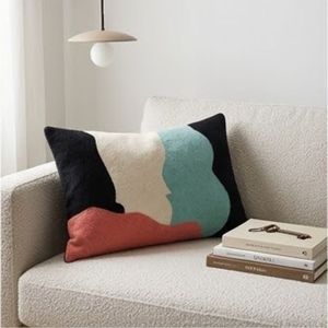 Housse de coussin rectangulaire géométrique abstraite moderne, broderie artisanale, décoration intérieure, noir, blanc, turquoise, corail, prix de gros - Product Image 4