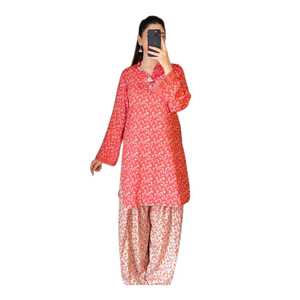 Ensemble de 2 pièces en tissu lawn à imprimé floral pour femmes, vêtements indiens et pakistanais, tenue décontractée d'été de qualité supérieure, robes pour femmes - Product Image 1