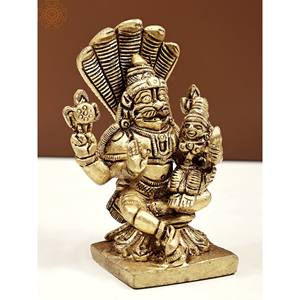 Narasimha et Lakshmi de petite taille de 3 pouces faits à la main avec sculpture Sheshanaga en laiton - Product Image 2