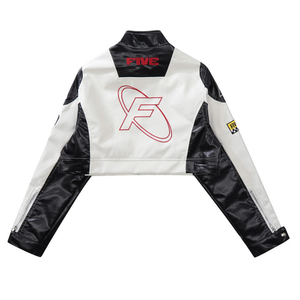Chaqueta Nueva para Mujer, Blanca y Azul, Manga Larga, Cierre Frontal con Cremallera, Logotipo Estampado, Chaqueta Corta de Poliéster para Otoño - Product Image 2