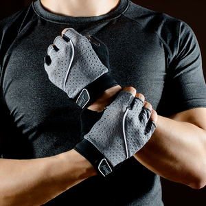 Gokopm <b>Half</b> Finger PU Leather Gym Gloves Mesh Breathable Training Unisex Weight Lifting Fitness Non <b>slip</b> Adjustable Wrist Strap - Product Image 6