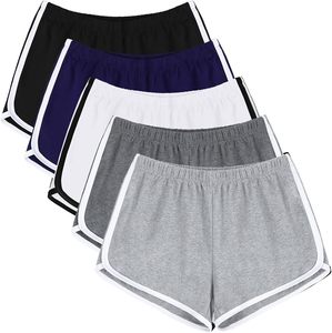 Shorts tricotés noirs tendance pour femme avec bordure blanche, taille élastique, style sportif, respirant, coupe régulière, taille mi-haute, couleur unie - Product Image 6