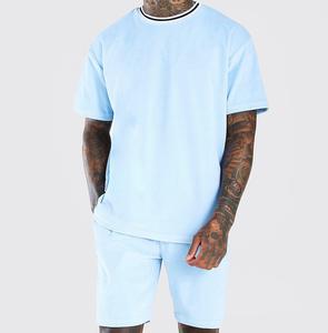 Ensemble deux pièces décontracté pour homme, style streetwear, printemps-été, short en velours, nouvelle mode, pull à manches courtes, respirant, 100% coton - Product Image 2