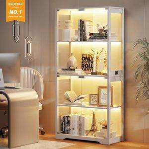 Cotowins <strong>White</strong> Display <strong>Cabinet</strong> with Glass Doors and LED Lights 4 Tier Curio <strong>Cabinet</strong> Bookshelf <strong>Storage</strong> for Collectibles - Product Image 3
