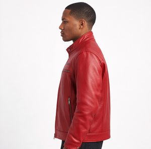 Private Label Motorcycle Outerwear Red <b>Leather</b> <b>Biker</b> <b>Jacket</b> Men's Faux <b>Leather</b> Zip <b>Jacket</b> For Men 2026 - Product Image 3
