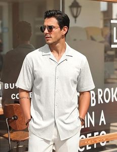 Camisa de Hombre con Textura Flux, Manga Corta, Estilo Cubano, Ligera, Transpirable, Casual de Playa para Verano, Serie 2026 - Product Image 3