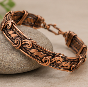 Premium Antique Creations Handmade Braided <b>Wire</b> Wrapped Pure Copper Wrist Bracelet with Embossed Design Luxury Promotional Gift - Product Image 2