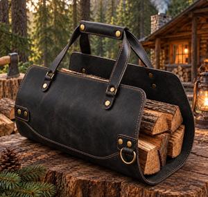 Sac de transport pour bûches en cuir véritable, robuste, portable, pour foyer, rangement extérieur LLR-0124 - Product Image 5