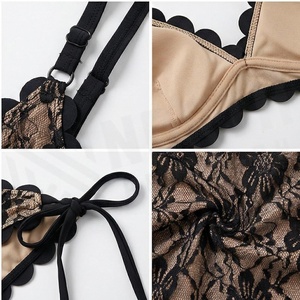 Ensemble bikini en dentelle florale pour femme avec bas à bords festonnés et haut de soutien-gorge à décolleté plongeant - Product Image 4