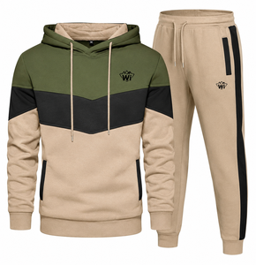 Custom Logo Mens Color Block Tracksuit Set Pullover <b>Hoodie</b> Jogger Pants Wholesale OEM Casual Sportswear Manufacturer Supplier - Product Image 1