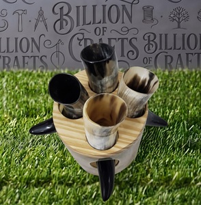 Wholesale Natural Drinking Horn Mug Set of 4 with Wooden Stand Medieval Style Beer Cup Gift Collection - Product Image 5