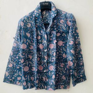 Hand Block Printed Cotton <b>Pyjama</b> Set Women | Soft Sleepwear Loungewear Premium Handmade Quick Dry V-neck Button Fly High Rise - Product Image 1