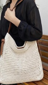 Sac fourre-tout au crochet – Sac à bandoulière tissé style bohème, sac fourre-tout léger pour l'été - Product Image 3