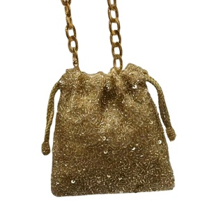 Sac seau micro-perlé doré avec chaîne décorative, accessoire de soirée compact pour femme - Product Image 1