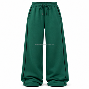 Private Label Custom Women's Relaxed Fit <b>Wide</b> <b>Leg</b> Flat Front High Waist <b>Lounge</b> <b>Pants</b> Cotton Blend Fleece 480 GSM Custom Logo Gym - Product Image 1