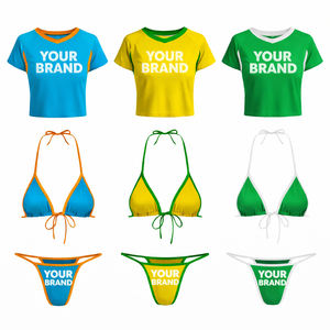 Conjunto de bikini sexy de tres piezas de marca privada con top corto acanalado y pareo, fabricante de trajes de baño sostenibles - Product Image 2