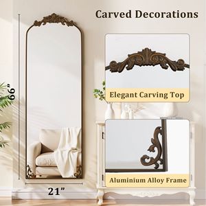 Specchio a Figura Intera Vintage con Cornice Arcuata 66x21 Pollici, Fatto a Mano, Infrangibile, con Cornice in Metallo Bronzo Antico per Ingresso - Product Image 2