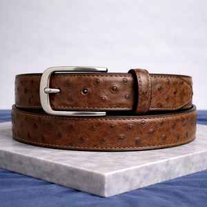 เข็มขัดหนังนกกระจอกเทศทำมือสุดหรู สีเทา เข็มขัดสำหรับผู้ชาย คุณภาพสูงพิเศษ เครื่องประดับแฟชั่น - Product Image 4