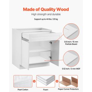 Mobile Base con Cassetti Bianco Stile Shaker da 36 Pollici, Non Assemblato, 24-L x 34.5-Al, Pronto da Montare per Uso in Appartamento - Product Image 2
