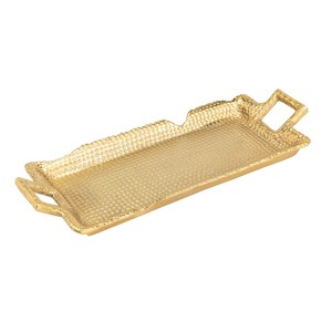 Luxury Antique Brass <b>Ribbon</b> Tray with Bow Handles Elegant Gold Decorative Serving Tray for Home Decor <b>Weddings</b> Decor - Product Image 4