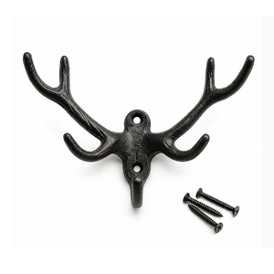<b>Black</b> Metal Deer Antler Wall <b>Hook</b> Rustic Style Single <b>Hook</b> for Clothing Heavy-Duty Mounting with Screws - Product Image 1