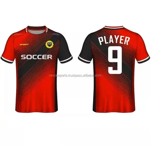 New Stylish Red and Black Soccer Jersey Custom Team name and Logo Soccer Jerseys 100% Polyester Soccer Jerseys