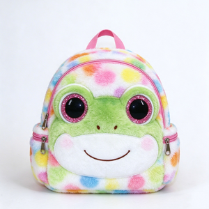 Mochila de Peluche Personalizada con Diseño de Rana para Niñas, Multicolor con Puntos, Ojos Grandes, Bolsa de Peluche - Product Image 1