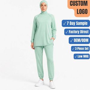 Hijabi Gym Wear 260GSM 3 Piece Modest Set Performance Hijab <b>Raglan</b> <b>Top</b> Jogger OEM Wholesale - Product Image 1