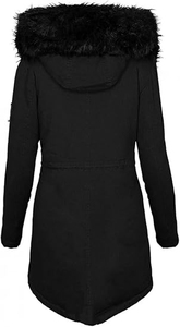Unisex Black <b>Hooded</b> Printed Breathable <b>Long</b> <b>Puffer</b> <b>Jacket</b> Windproof Zipper Closure Casual Winter Wear Polyester Wadding Fur Trim - Product Image 5