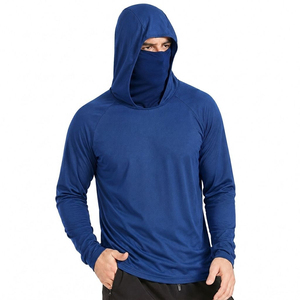 Men's Blue Long Sleeve Hooded UV Protection Fishing Shirt Anti-Uv Quick Dry Solid Color Pullover <b>Top</b> Quality - Product Image 4