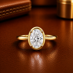 Bague de fiançailles et de mariage en diamant de laboratoire taille ovale sur mesure, 1,00 carat, certifiée IGI, diamant flottant, bijoux fins de mariée - Product Image 1