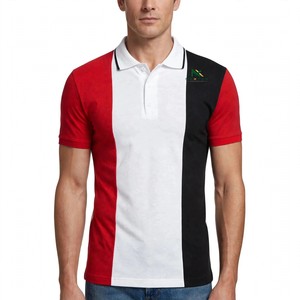 Custom <b>Red</b> White Black Vertical Stripe <b>Polo</b> <b>Shirt</b> <b>Men's</b> 3-Color Block Pique Cotton Team Uniform Embroidered Logo OEM Wholesale - Product Image 1