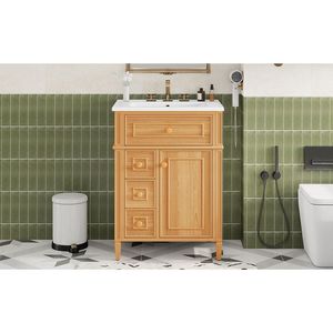 Mobile Bagno in Legno Massello da 24 Pollici con Lavabo, Cassetto Ribaltabile e 2 Cassetti con Chiusura Ammortizzata, 1 Anta con Chiusura Ammortizzata - Eleganti Mobili Bagno - Product Image 5