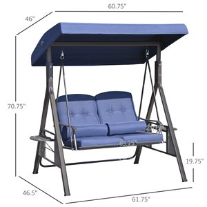 Dondolo da Giardino a 2 Posti con Tettuccio Parasole Regolabile, Cuscini Morbidi e Vassoio - Blu Scuro - Product Image 3