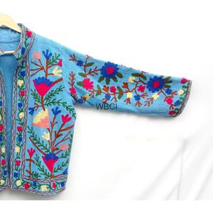 Veste 100% coton, tissu TNT, broderie florale Suzani, doublure intérieure en coton, veste de soirée pour femme, style chic - Product Image 4