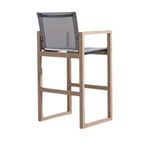 Chaise de bar d'extérieur minimaliste en teck massif avec assise et dossier en toile résistante aux intempéries, mobilier moderne pour l'hôtellerie - Product Image 6