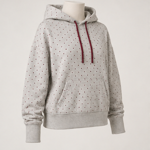 Sweat à capuche personnalisable gris chiné clair pour femme, coupe moderne et ample, à pois micro-espacés, en coton et chanvre doux - Product Image 4