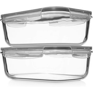 Juego de 4 Recipientes Grandes de Vidrio para Almacenamiento de Alimentos de 8 Tazas/63 oz con Tapas Herméticas, 2 Recipientes y 2 Tapas para Hornear y Guardar - Product Image 1